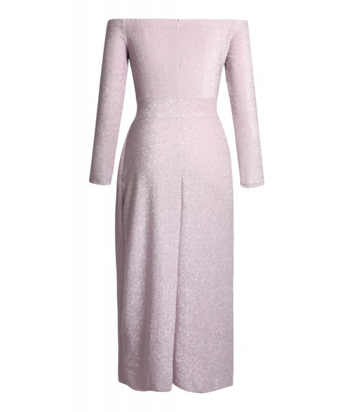 Light Purple Metallic Glitter Off Shoulder Formal Dress